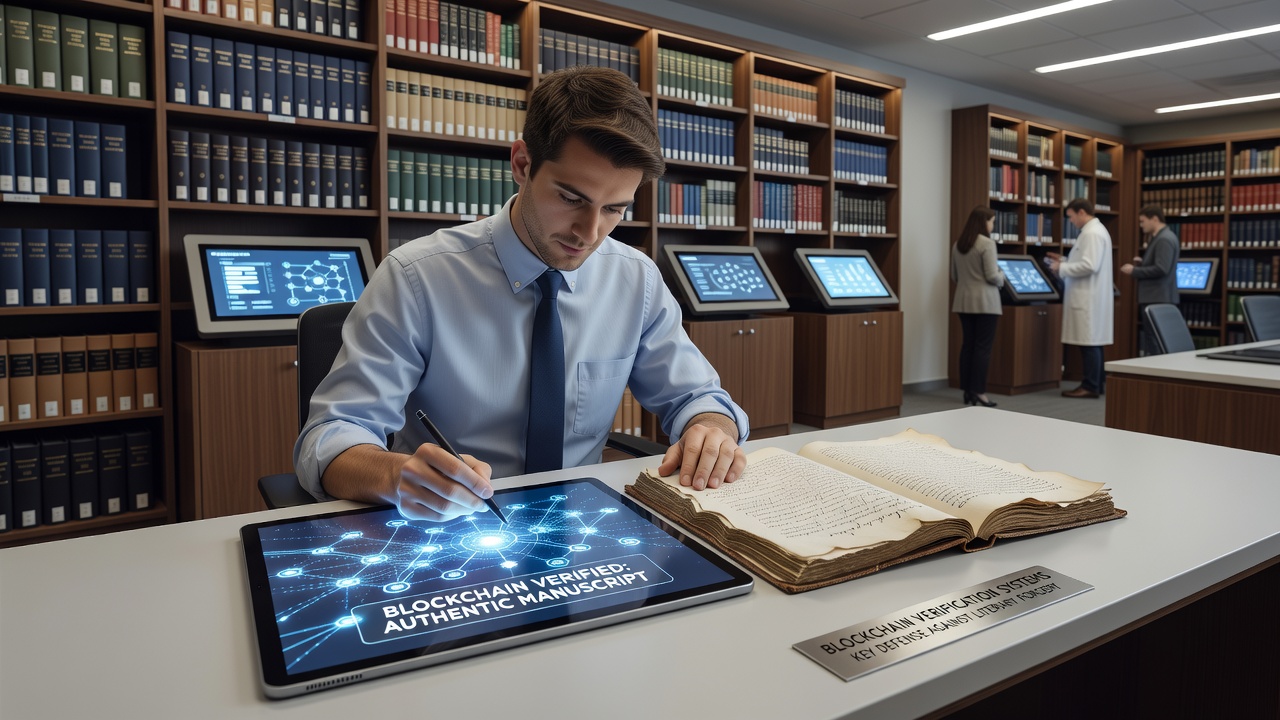 Close-up view of blockchain ledger interface showing timestamped archival entries and hash confirmations